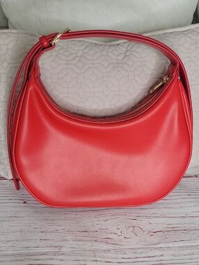 Red Crescent Faux Leather Small Shoulder Bag - Unbranded